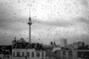 View of window covered in rain.