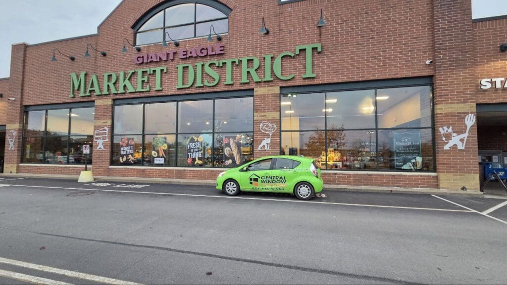 Central Window Cleaning service vehicle outside a Giant Eagle Market District grocery store in the Pittsburgh PA area after cleaning the windows